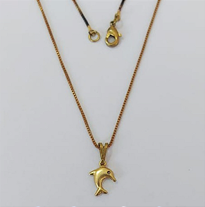 GARGANTILHA NO BRUTO PRONTO PARA O BANHO(E2268)- COM CORRENTE VENEZIANA DE 45CM COM FECHO LAGOSTA (Golfinho pequeno 10MM)/ PESO 1.8GR - BRU0003548