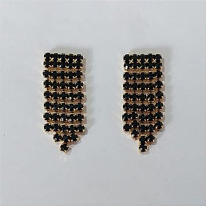 BRINCO FOLHEADO A OURO 5 MILÉSIMOS +VERNIZ DIAMOND - BRINCO PINO COM MICRO ZIRCÔNIAS PRETAS 28MM - OURO971