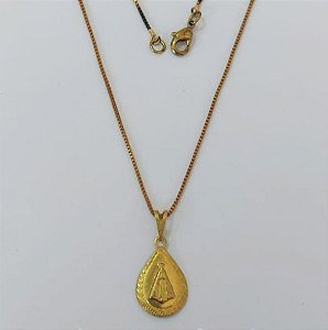 GARGANTILHA NO BRUTO PRONTO PARA O BANHO(E2216)- COM CORRENTE VENEZIANA DE 45CM COM FECHO LAGOSTA (Gota pequena Nossa Senhora Aparecida 15MM )/ PESO 1.8GR - BRU0003549