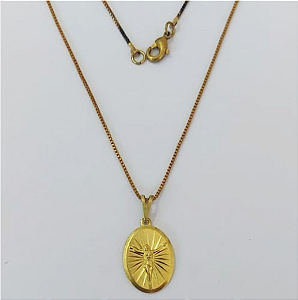GARGANTILHA NO BRUTO PRONTO PARA O BANHO(4357)- COM CORRENTE VENEZIANA DE 45CM COM FECHO LAGOSTA( Oval C/ Cristo 18mm)/ PESO 3.4GR - BRU0003551