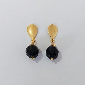 BRINCO FOLHEADO A OURO - BANHADO COM 5 MILÉSIMOS + VERNIZ DIAMOND - BRINCO DE PINO BASE LISA COM PEDRA SEXTAVADA 28MM -OURO984