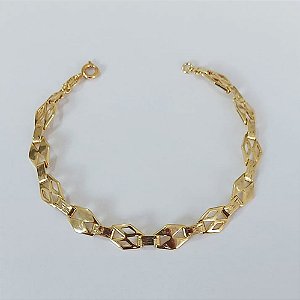 PULSEIRA FOLHEADO A OURO - BANHADO COM 5 MILÉSIMOS + VERNIZ DIAMOND - PULSEIRA 17CM TODA TRABALHADA E VAZADA - OURO1001