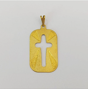 PINGENTE NO BRUTO PRONTO PARA O BANHO COM CONTRA ARGOLA(E3173) COMPOSIÇÃO 100% LATÃO (Placa lisa cheio raios Cruz 30mm ) PESO 2.3GR - BRU0003563