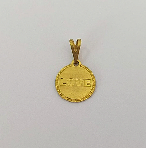PINGENTE NO BRUTO PRONTO PARA O BANHO COM CONTRA ARGOLA(4336) COMPOSIÇÃO 100% LATÃO ( Redondo 11mm Borda Bolinha Centro Love) PESO 0,9GR - BRU0003572