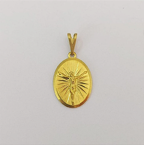 PINGENTE NO BRUTO PRONTO PARA O BANHO COM CONTRA ARGOLA(4357) COMPOSIÇÃO 100% LATÃO (Oval C/ Cristo 18mm ) PESO 1.5GR - BRU0003576