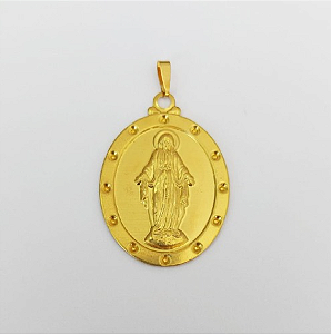 PINGENTE NO BRUTO PRONTO PARA O BANHO COM CONTRA ARGOLA(487) COMPOSIÇÃO 100% LATÃO (Pingente Oval N.s. Das Graças 40x33 ) PESO 3.8GR - BRU0003577