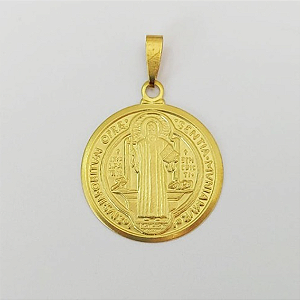PINGENTE NO BRUTO PRONTO PARA O BANHO COM CONTRA ARGOLA COMPOSIÇÃO 100% LATÃO ( 1865) ( Sao Bento 25mm Em Pé Chapa 0,40 ) PESO 1.7GR - BRU0003583