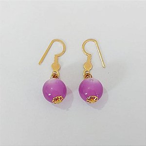 BRINCO FOLHEADO A OURO COM VERNIZ DIAMOND - BRINCO DE PINO BASE ANZOL PEDRA (olho de gato) 33MM - OURO1059