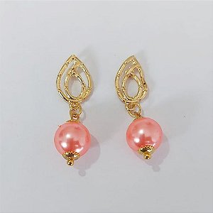 BRINCO FOLHEADO A OURO COM VERNIZ DIAMOND - BRINCO DE PINO BASE VAZADA COM PEDRA CRISTAL 30MM - OURO1060