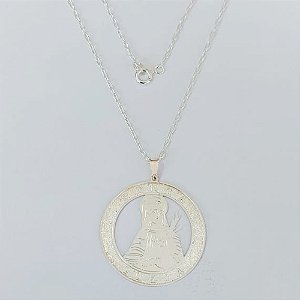GARGANTILHA FOLHEADO A PRATA COM 50 MILÉSIMOS + VERNIZ DIAMOND CORRENTE CADEADO 40CM COM PINGENTE SANTA LUZIA 34MM PRA781