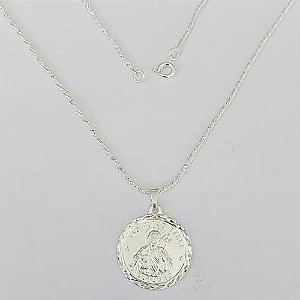 GARGANTILHA FOLHEADO A PRATA COM 50 MILÉSIMOS + VERNIZ DIAMOND CORRENTE 40CM COM PINGENTE SÃO JUDAS 22MM PRA784