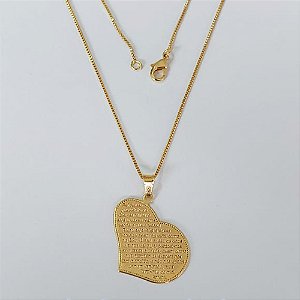GARGANTILHA FOLHEADO A OURO - BANHADO COM 5 MILÉSIMOS + VERNIZ DIAMOND - CORRENTE VENEZIANA 45CM PINGENTE CORAÇÃO ORAÇÃO DO PAI NOSSO 26MM- OURO1096