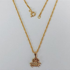GARGANTILHA FOLHEADO A OURO - BANHADO COM 5 MILÉSIMOS + VERNIZ DIAMOND - CORRENTE SINGAPURA 45CM PINGENTE CARANGUEJO COM MICRO ZIRCÔNIAS 12MM- OURO1099