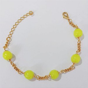 PULSEIRA FOLHEADO A OURO - BANHADO COM 5 MILÉSIMOS + VERNIZ DIAMOND - PULSEIRA 17CM COM BOLAS AMARELAS - OURO1113