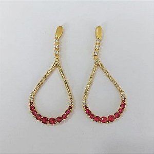 BRINCO FOLHEADO A OURO COM VERNIZ DIAMOND - BRINCO DE PINO COM MICRO ZIRCÔNIAS 58MM - OURO1147