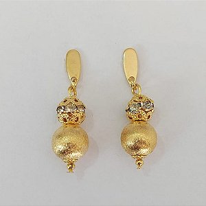 BRINCO FOLHEADO A OURO COM VERNIZ DIAMOND - BRINCO DE PINO BOLAS 31MM - OURO1148