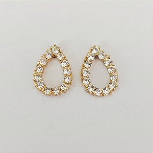 BRINCO FOLHEADO A OURO COM VERNIZ DIAMOND - BRINCO DE PINO FORMATO GOTA COM MICRO ZIRCÔNIAS CRISTAIS 15MM - OURO1151