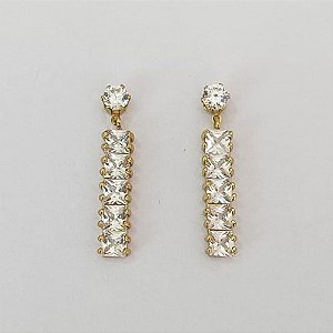 BRINCO FOLHEADO A OURO COM VERNIZ DIAMOND - BRINCO DE PINO COM ZIRCÔNIAS 27MM - OURO1159