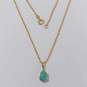 GARGANTILHA FOLHEADO A OURO - BANHADO COM 5 MILÉSIMOS + VERNIZ DIAMOND - GARGANTILHA CORRENTE CADEADO 45CM COM ZIRCÔNIA AZUL 6X10MM - OURO1163