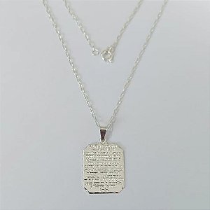GARGANTILHA FOLHEADO A PRATA COM 50 MILÉSIMOS + VERNIZ DIAMOND CORRENTE 40CM COM PLACA DOTAÇÃO DO PAI NOSSO 18X25MM - PRA790