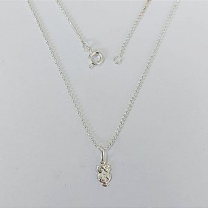 GARGANTILHA FOLHEADO A PRATA COM 50 MILÉSIMOS + VERNIZ DIAMOND CORRENTE BOLINHA 40CM PINGENTE DE CORUJA 5MM - PRA793