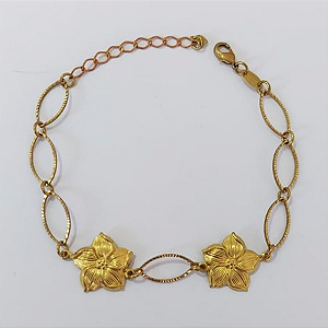 PULSEIRA NO BRUTO PRONTA PARA O BANHO - (CX145) PULSEIRA SIMPLES COM FLORES - TAMANHO 18CM - PESO TOTAL 4.5GR- BRU0003600