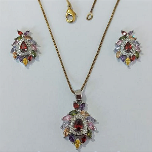 CONJUNTO NO BRUTO PRONTO PARA O BANHO(CX145)/TAMANHO 45CM CORRENTE VENEZIANA TODA EM MICRO ZIRCONIA COLORIDA- COM FECHO LAGOSTA / PESO 8.4GR -BRU0003602