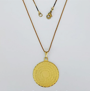 GARGANTILHA NO BRUTO PRONTO PARA O BANHO(CX146)CORRENTE VENEZIANA DE 45CM( Pingente Medalha 25mm C/ Oraçao Vinde Espirito Santo ( peso 4,9gr -BRU0003615