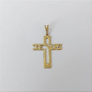 PINGENTE NO BRUTO PRONTO PARA O BANHO(931) - PINGENTE CRUZ JESUS VAZADA 25MM PESO 0,9GR - BRU0003635