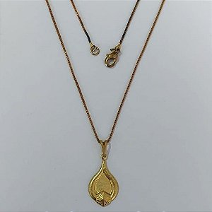 GARGANTILHA NO BRUTO PRONTO PARA O BANHO - COM CORRENTE VENEZIANA DE 45CM -(V3991)- PINGENTE ESTILO GOTA DESENHADA 12MM PESO: 2,9GR - BRU0003679