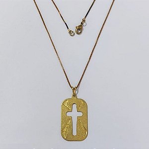 GARGANTILHA NO BRUTO PRONTO PARA O BANHO - COM CORRENTE VENEZIANA DE 45CM -(E3173)- PINGENTE CHAPA CRUCIFIXO VAZADO 18X33MM PESO: 4,4GR - BRU0003685