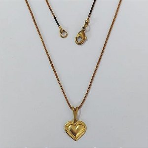 GARGANTILHA NO BRUTO PRONTO PARA O BANHO(4035) - COM CORRENTE VENEZIANA DE 45CM - PINGENTE CORAÇÃO LISO COM BORDA 10MM PESO: 2,6GR - BRU0003690