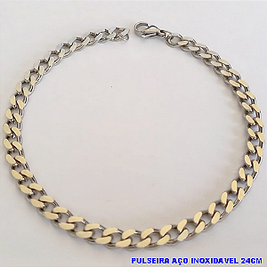 PULSEIRA EM AÇO INOXIDAVEL PRONTA COM FECHO LAGOSTA (TAMANHO 24CM) LARGURA 5.2MM - (AÇO18) AÇO2303