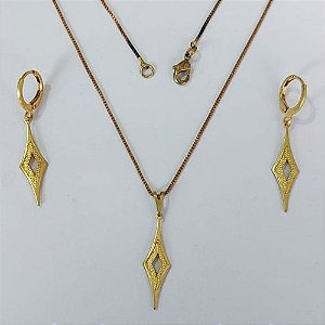 CONJUNTO NO BRUTO PRONTO PARA O BANHO COM CORRENTE VENEZIANA DE 45CM (100% LATÃO )(E2543) - PINGENTE LOSANGO VAZADO 8MM-( PESO: 4,0GR - BRU0003697