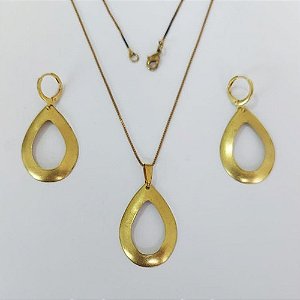 CONJUNTO NO BRUTO PRONTO PARA O BANHO COM CORRENTE VENEZIANA DE 45CM (100% LATÃO )(V1352) - PINGENTE GOTA VAZADA 21MM-( PESO: 6,7GR - BRU0003698