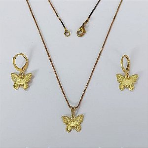 CONJUNTO NO BRUTO PRONTO PARA O BANHO COM CORRENTE VENEZIANA DE 45CM (100% LATÃO )(3.3331A1) - PINGENTE BORBOLETA DESENHADA 14MM-( PESO: 4,0GR - BRU0003699