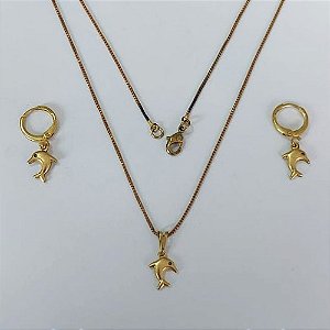 CONJUNTO NO BRUTO PRONTO PARA O BANHO COM CORRENTE VENEZIANA DE 45CM (100% LATÃO )(E2268) - PINGENTES GOLFINHOS 8MM-( PESO: 3,8GR - BRU0003701