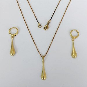 CONJUNTO NO BRUTO PRONTO PARA O BANHO COM CORRENTE VENEZIANA DE 45CM (100% LATÃO )(E2175) - PINGENTES FORMATO GOTA LISA E FINA 6MM-( PESO: 4,0GR - BRU0003703