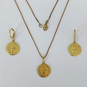CONJUNTO NO BRUTO PRONTO PARA O BANHO COM CORRENTE VENEZIANA DE 45CM (100% LATÃO )(3937) - PINGENTES MEDALHA SAGRADO CORAÇÃO JESUS 15MM-( PESO: 4,0GR - BRU0003705