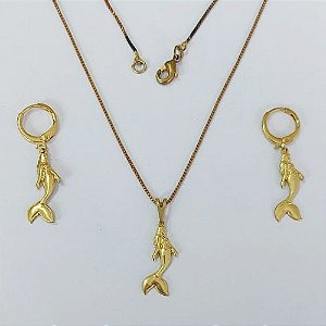 CONJUNTO NO BRUTO PRONTO PARA O BANHO COM CORRENTE VENEZIANA DE 45CM (100% LATÃO )(5242) - PINGENTES SEREIA 20MM-( PESO: 4,6GR - BRU0003706