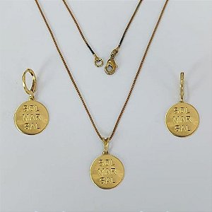 CONJUNTO NO BRUTO PRONTO PARA O BANHO COM CORRENTE VENEZIANA DE 45CM (100% LATÃO )(4679) - PINGENTES REDONDO SOL MAR SAL 11MM- PESO: 4,2GR - BRU0003708