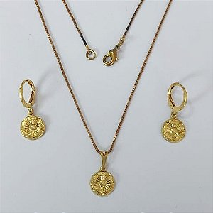 CONJUNTO NO BRUTO PRONTO PARA O BANHO COM CORRENTE VENEZIANA DE 45CM (100% LATÃO )(5489) - PINGENTES REDONDO FLOR 10MM- PESO: 4,6GR - BRU0003711