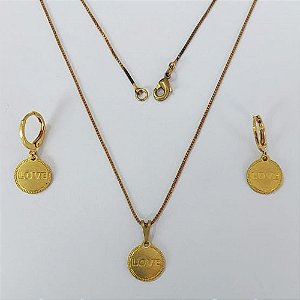 CONJUNTO NO BRUTO PRONTO PARA O BANHO COM CORRENTE VENEZIANA DE 45CM (100% LATÃO )(4336) - PINGENTES REDONDO LOVE 11MM- PESO: 6,6GR - BRU0003712