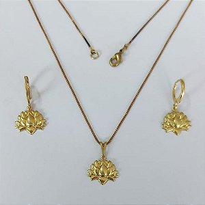 CONJUNTO NO BRUTO PRONTO PARA O BANHO COM CORRENTE VENEZIANA DE 45CM (100% LATÃO )(3332) - PINGENTES FLOR DE LOTUS 12MM- PESO: 5,2GR - BRU0003713