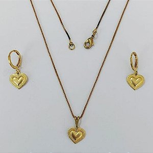 CONJUNTO NO BRUTO PRONTO PARA O BANHO COM CORRENTE VENEZIANA DE 45CM (100% LATÃO )(4035) - PINGENTES CORAÇÃO COM BORDA 10MM- PESO: 4,4GR - BRU0003714