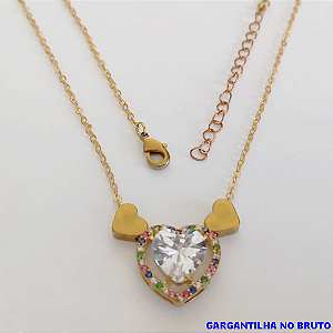 GARGANTILHA NO BRUTO PRONTO PARA O BANHO(CX146) COM BASE EM ALTA FUSÃO CRAVEJADA EM MICRO ZIRCONIA COLORIDA ( E ZIRCONIA DE 10X10 ) CORRENTE CADEADO DE 45+EXTENSOR - PESO TOTAL 5.5GR - BRU0003716