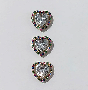 PINGENTE NO BRUTO PRONTO PARA O BANHO - KIT COM 3 PINGENTES COM BASES EM ALTA FUSÃO REDONDAS CRAVEJADAS COM MICROS ZIRCÔNIAS COLORIDA E PEDRA EM ZIRCÔNIA 10MM - PESO TOTAL 6,6GR - BRU0003744