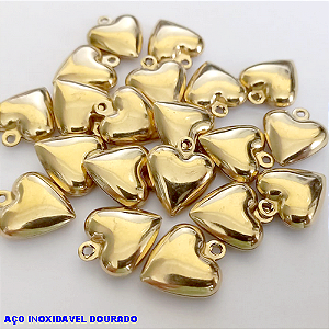 ACESSORIO EM AÇO INOXIDAVEL (DOURADO)(CX146) PINGENTE CORAÇÃO DUPLO DE 12MM - TAMANHO 1,2CM / AÇO2311