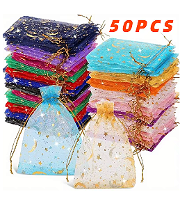SAQUINHO LUA ESTRELA SAQUINHO ORGANZA( 7x9cm )sacos jóias presente sacos e organza PACOTE COM 50 UNIDADE- BRU00012242