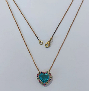 GARGANTILHA NO BRUTO PRONTO PARA O BANHO(COM CORRENTE VENEZIANA DE 45CM)BASE EM ALTA FUSÃO CRAVEJA EM MICRO ZIRCONIAS COLORIDAS 15MM /COM PEDRA DE ZIRCONIA DE 10MM/PESO TOTAL 3,6GR / BRU0003731